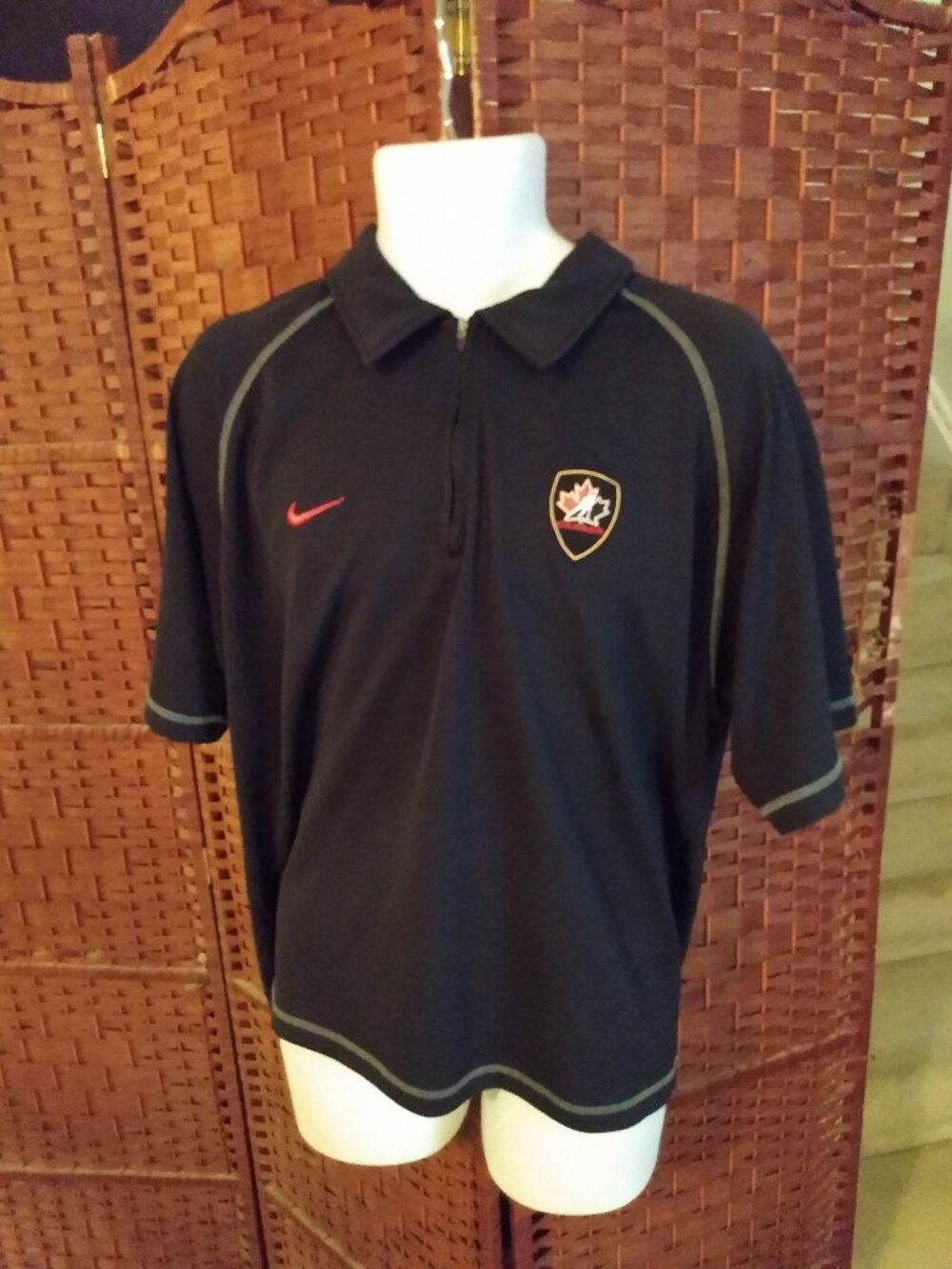Vintage Men's Nike Bauer Team Canada Hockey Polo Shirt 1/4 Zip Size XL
